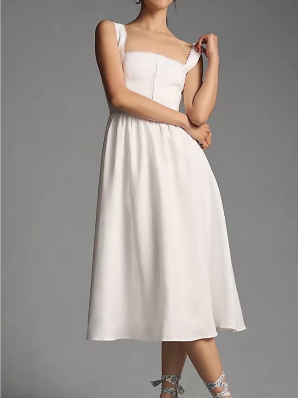 Reformation Tagliatelle White Midi Sundress with Square Neck